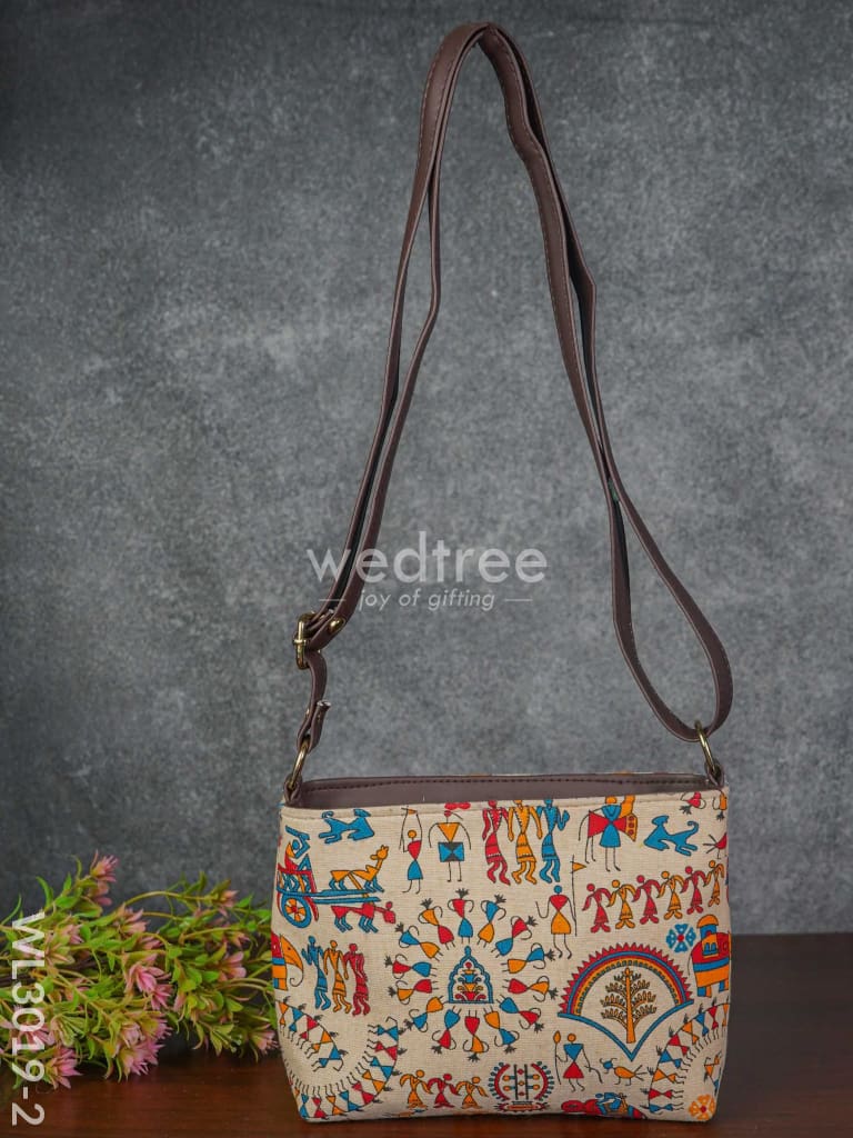 Printed Fabric Sling Bag With Faux Leather Handle - Wl3019-2 Bags