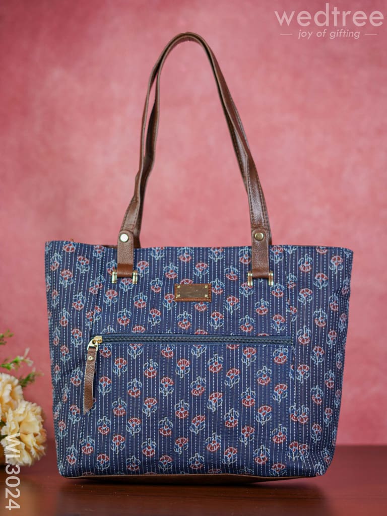 Printed Hand Bag With Faux Leather Handles & Base - Wl3024 Regular Handbags