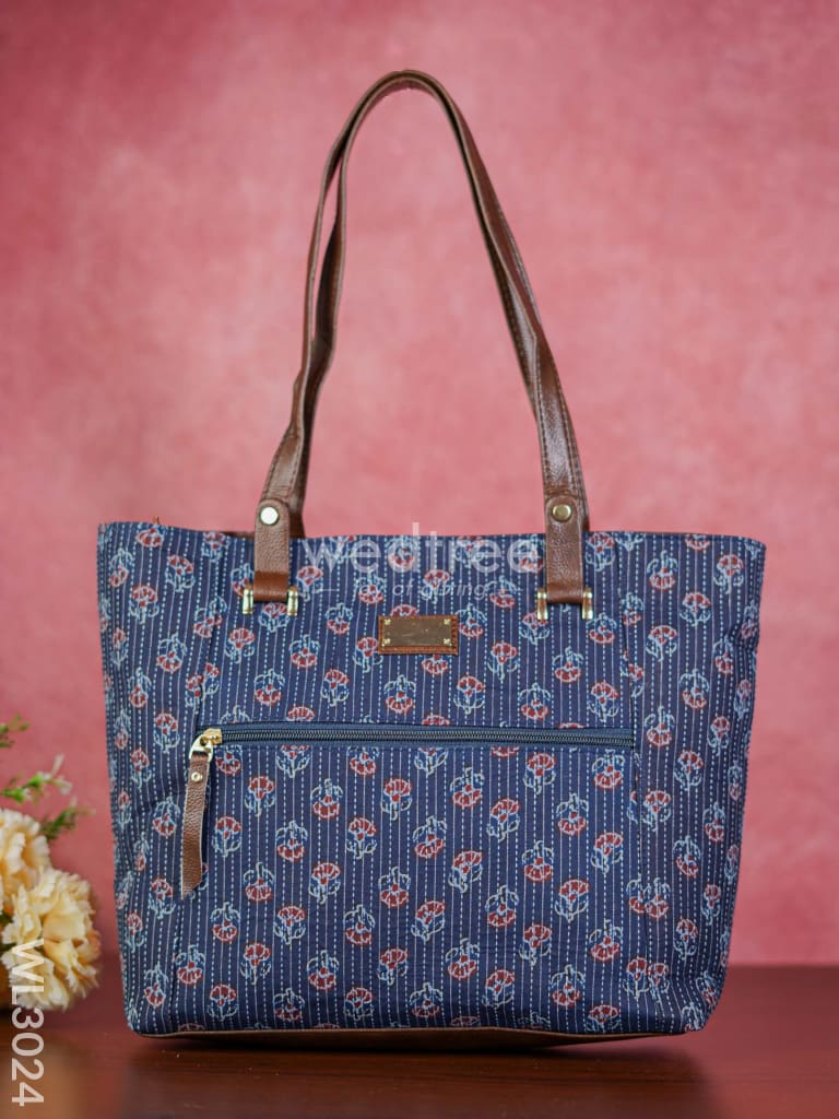 Printed Hand Bag With Faux Leather Handles & Base - Wl3024 Regular Handbags