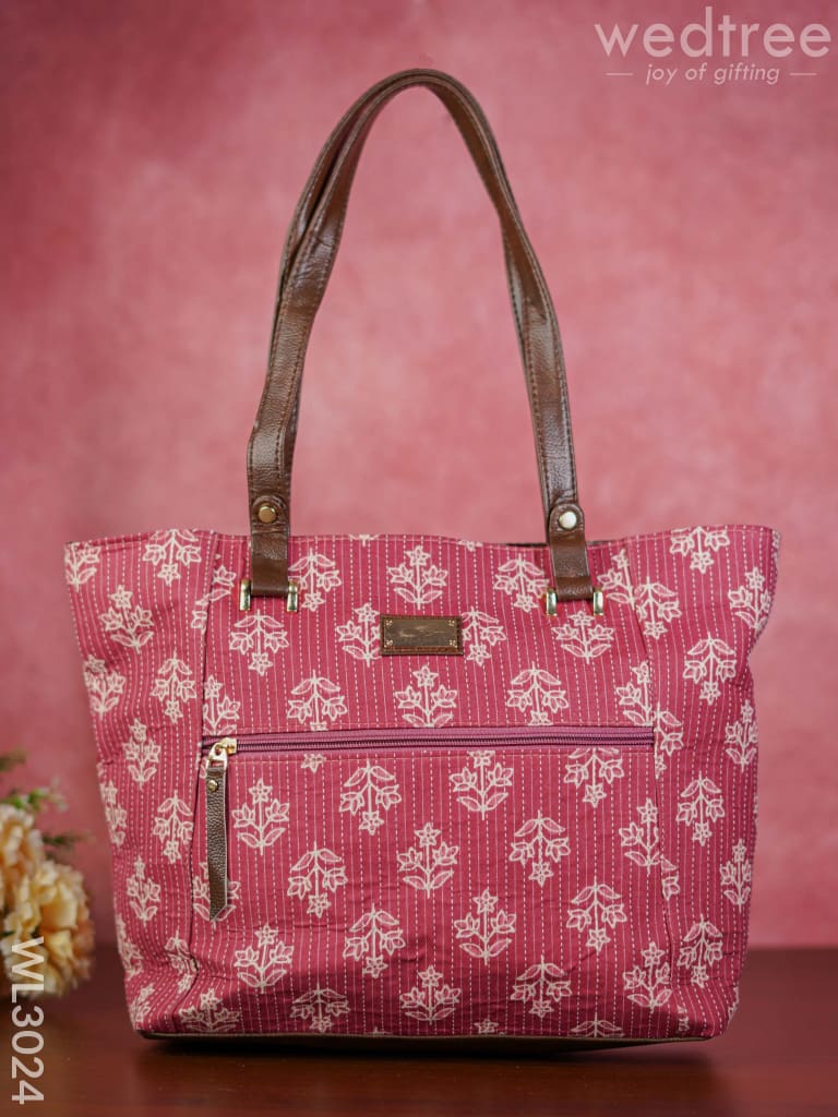 Printed Hand Bag With Faux Leather Handles & Base - Wl3024 Regular Handbags