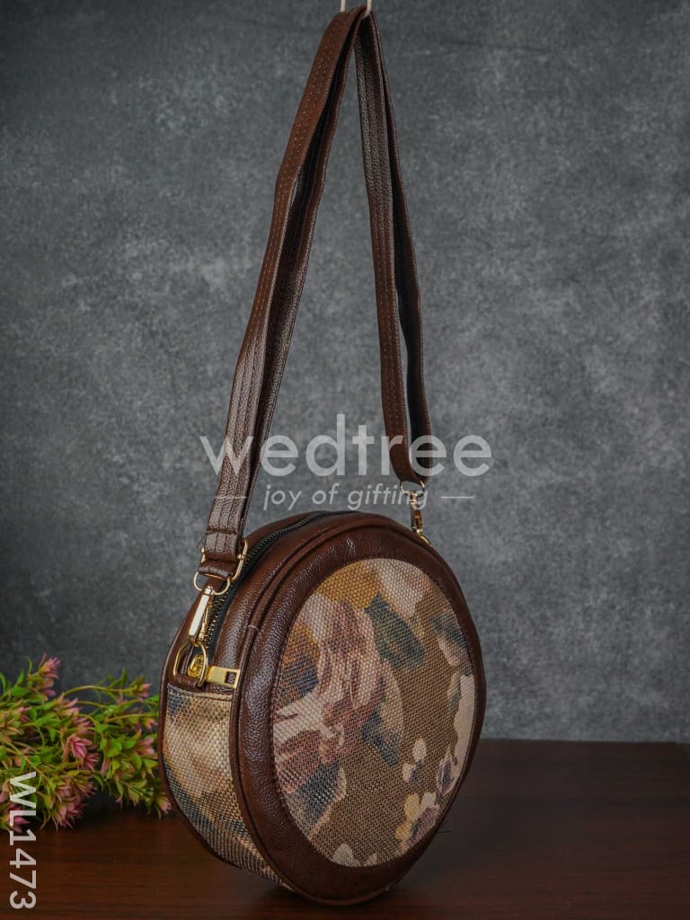 Printed Jute Sling Bag With Leather Handle - Wl1473 Bags