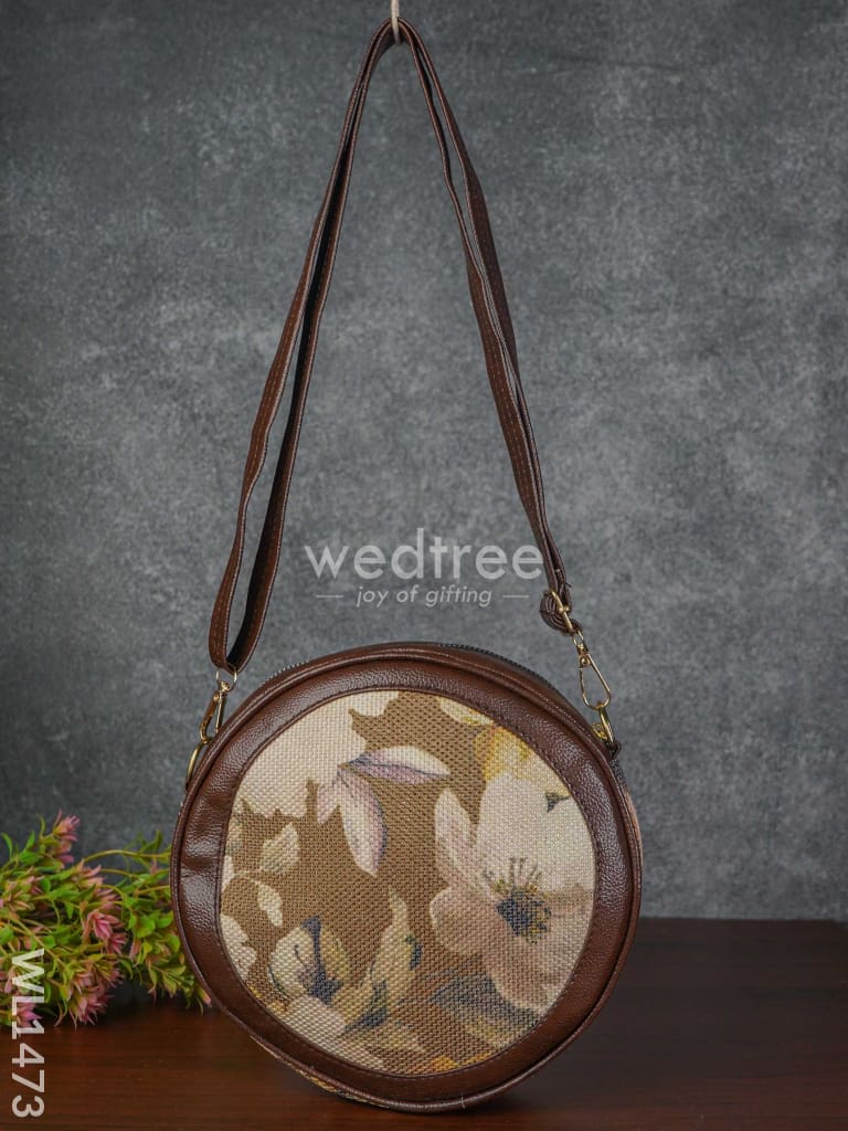 Printed Jute Sling Bag With Leather Handle - Wl1473 Bags