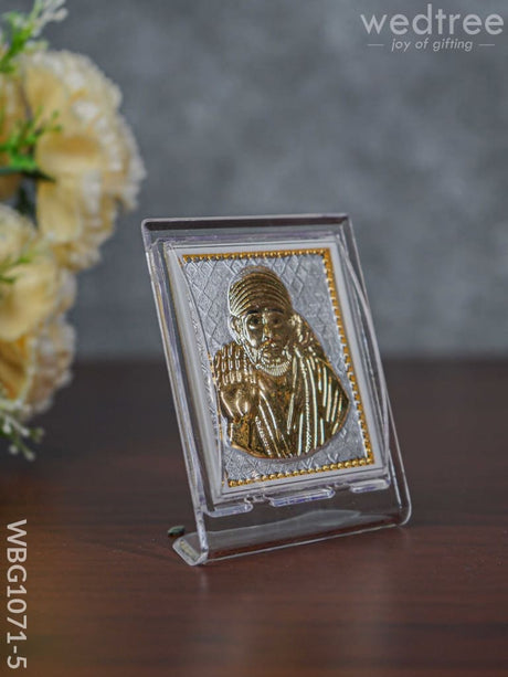 German Silver Plated Sai Baba Photoframe (3.5 Inch) With Stand - Wbg1071-5 Photo Frame