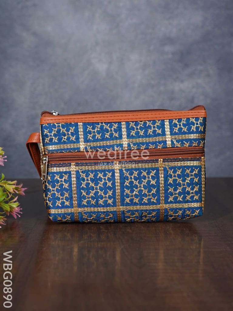 Return Gift Purse With Golden Embroidery And Faux Leather Handle - Wbg0890 Clutches & Purses