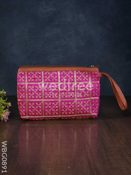 Purse With Golden Embroidery And Faux Leather Handle - Wbg0891 Clutches & Purses