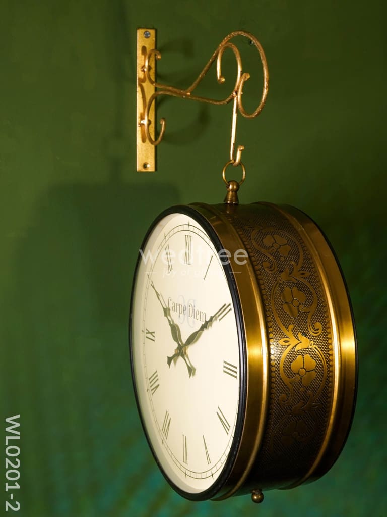 Railway Clocks - Brass Antique With Floral Design Wl0201 Wall Clocks