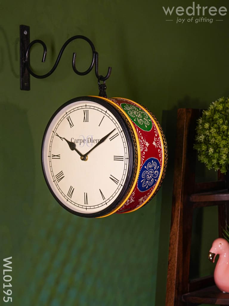 Railway Clocks - Hand Painted Clock In Multi Colour Design And Floral Prints 8Inches Wall Clocks