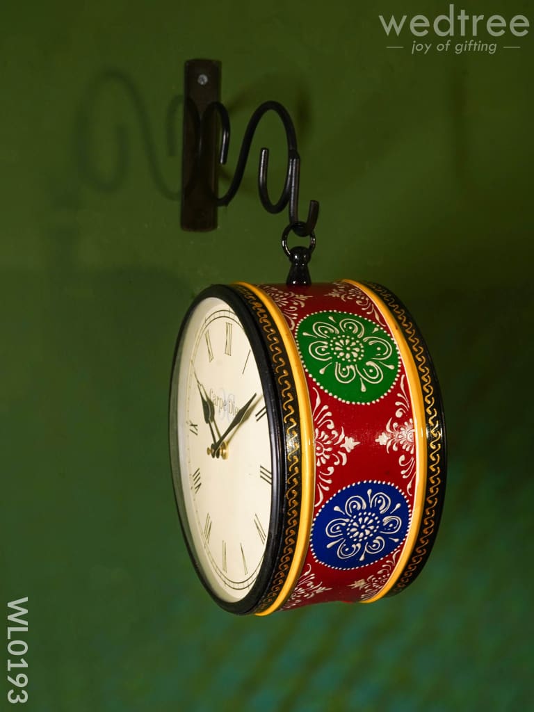 Railway Clocks - Hand Painted Clock In Multi Colour Design And Floral Prints Wall Clocks