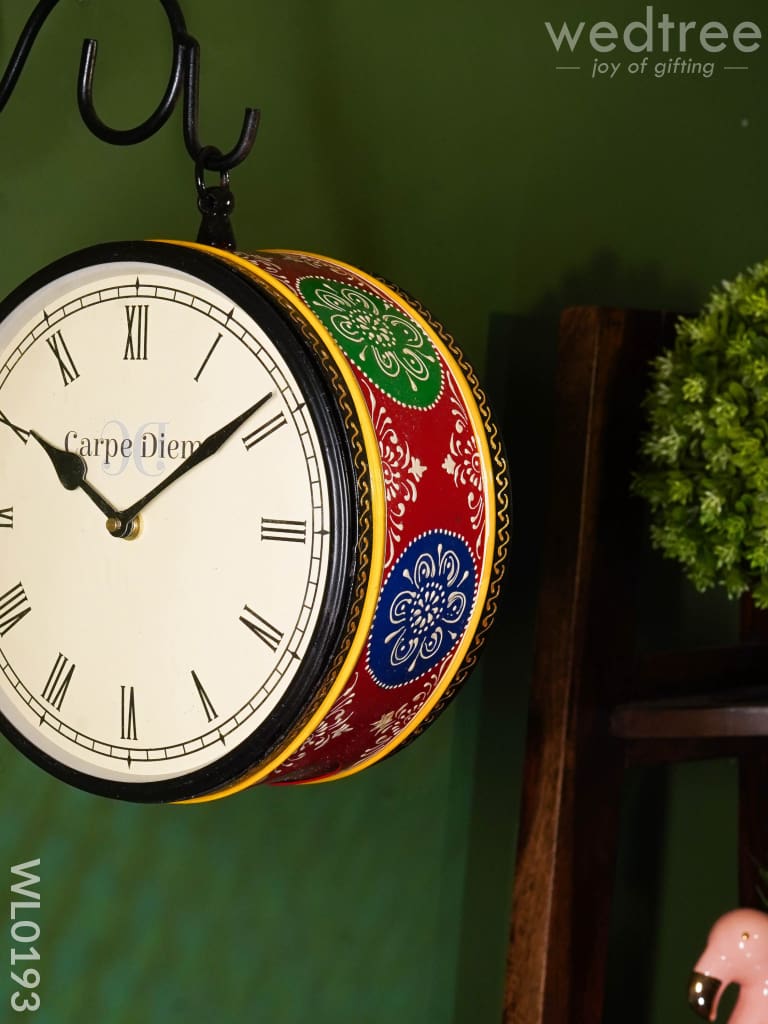 Railway Clocks - Hand Painted Clock In Multi Colour Design And Floral Prints Wall Clocks