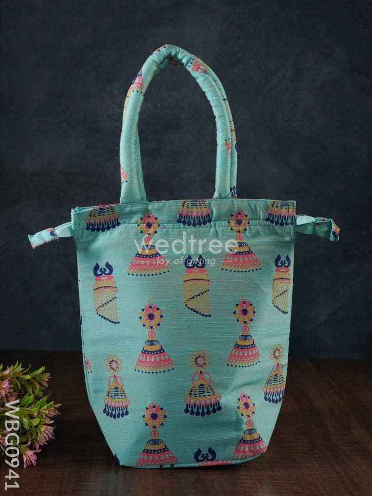 Raw Silk Hand Bag With Jhumka Print - Wbg0941 Bags