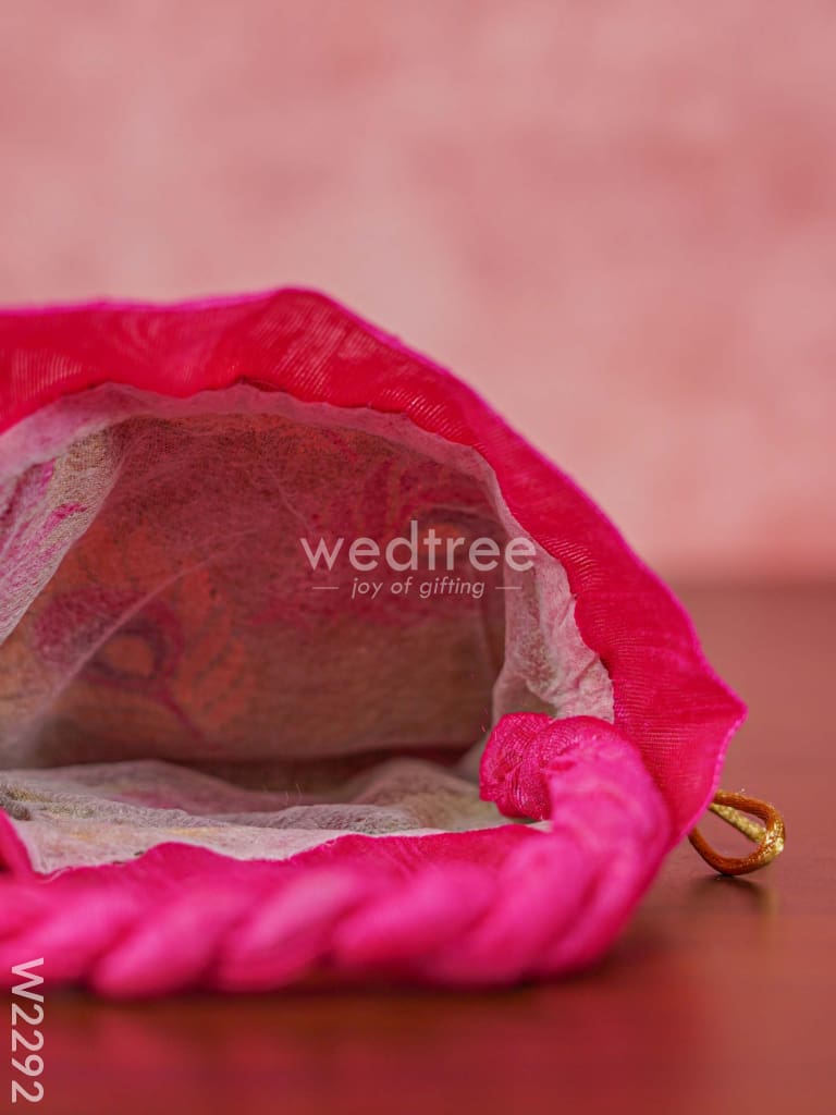 Raw Silk Potli Bag With Peacock Feather Embroidery - W2292 Bags