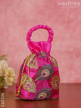 Raw Silk Potli Bag With Peacock Feather Embroidery - W2292 Bags