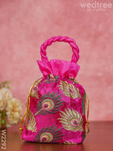 Raw Silk Potli Bag With Peacock Feather Embroidery - W2292 Bags