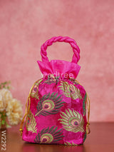 Raw Silk Potli Bag With Peacock Feather Embroidery - W2292 Bags