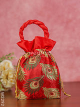 Raw Silk Potli Bag With Peacock Feather Embroidery - W2292 Bags