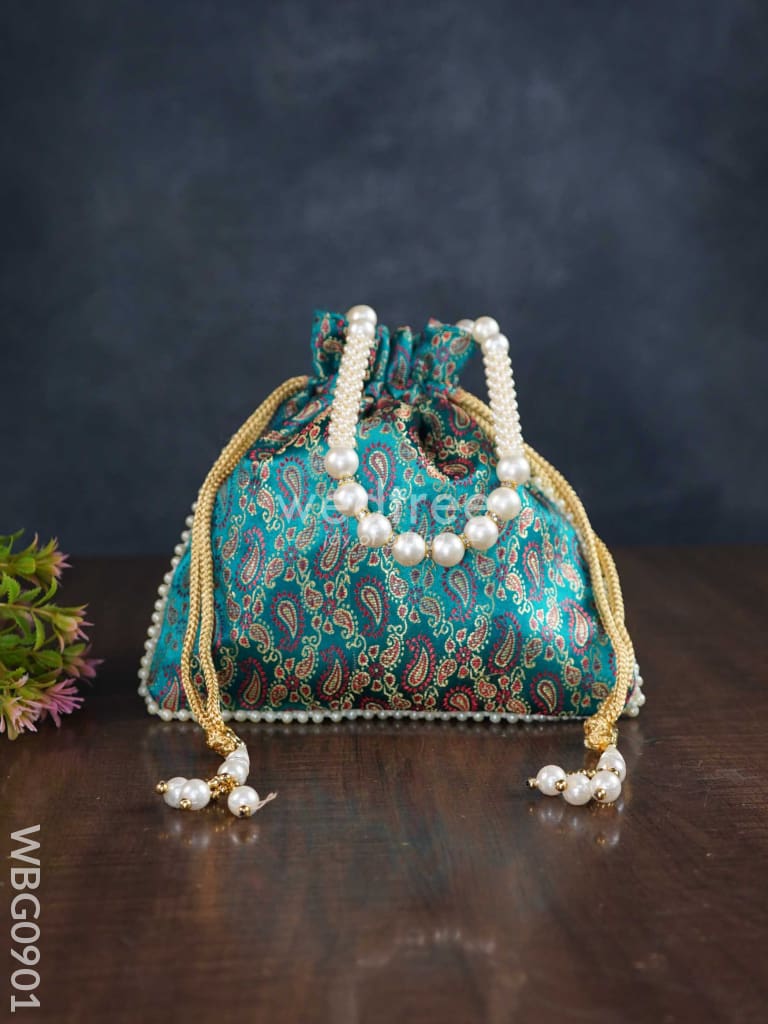 Raw Silk Potli Bag With Pearl Handle And Drawstring - Wbg0901 Bags