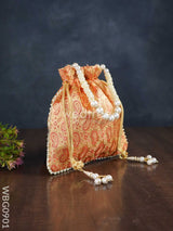 Raw Silk Potli Bag With Pearl Handle And Drawstring - Wbg0901 Bags