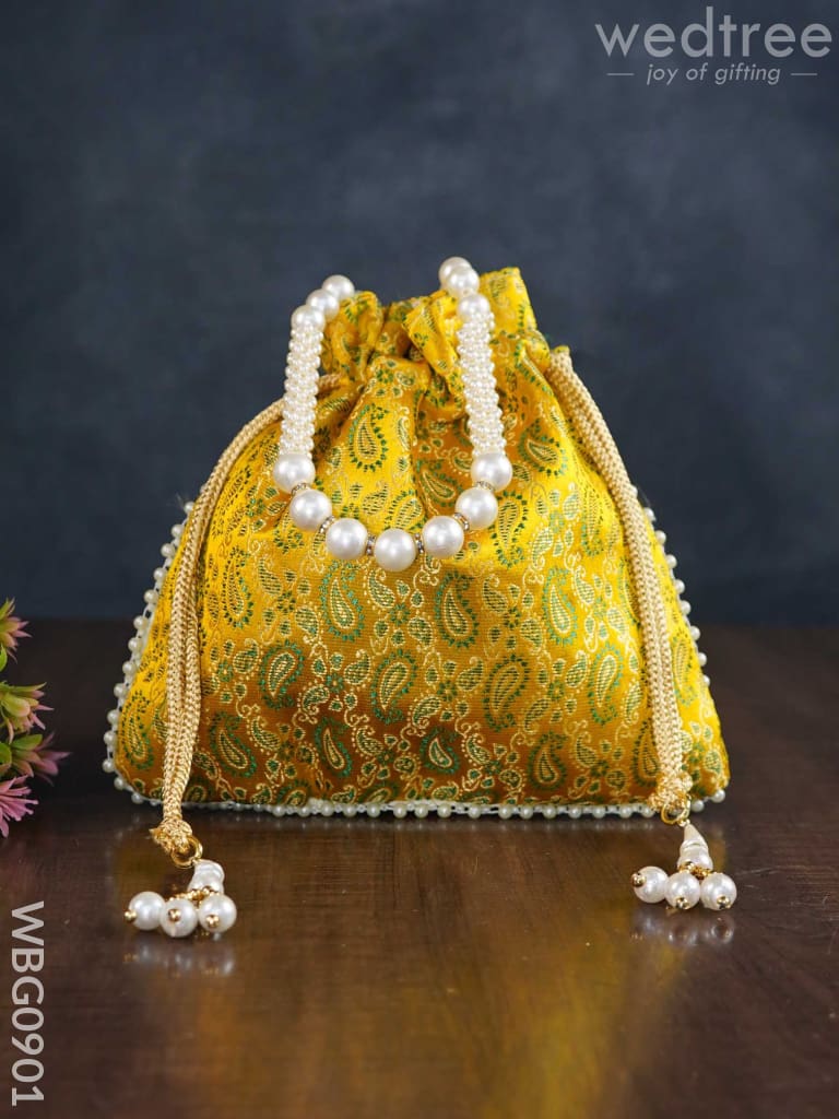 Raw Silk Potli Bag With Pearl Handle And Drawstring - Wbg0901 Bags