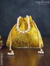 Raw Silk Potli Bag With Pearl Handle And Drawstring - Wbg0901 Bags