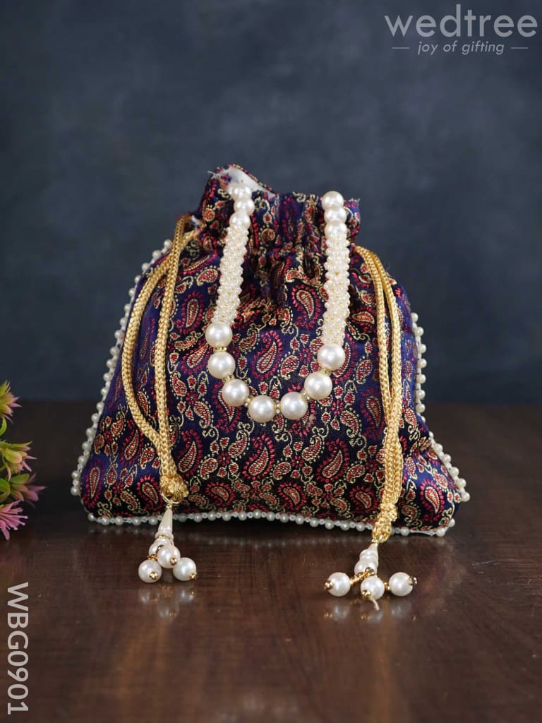 Raw Silk Potli Bag With Pearl Handle And Drawstring - Wbg0901 Bags