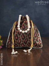 Raw Silk Potli Bag With Pearl Handle And Drawstring - Wbg0901 Bags