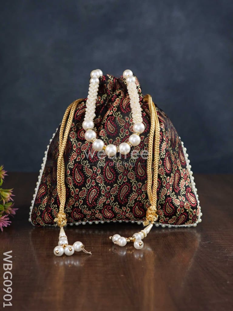 Raw Silk Potli Bag With Pearl Handle And Drawstring - Wbg0901 Bags