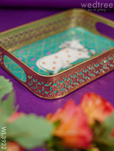 Rectangular Brass Tray With Pichwai Design - Green Wl3922 Utility