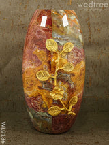 Red Marble Flower Vase With Floral Design - Wl0136 Vases