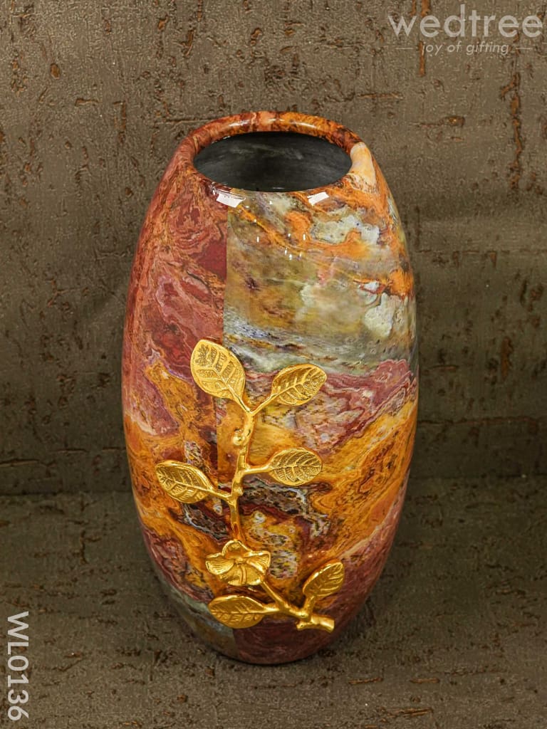 Red Marble Flower Vase With Floral Design - Wl0136 Vases