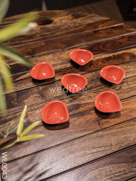 Red Metal Diya (Set Of 6) - Wl0043 Decor Utility