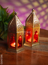 Red Metal Lantern - Set Of 2 Wl0493 Candles And Votives