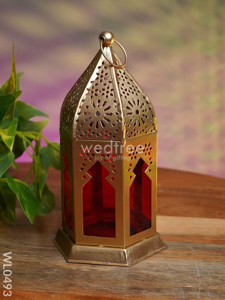 Red Metal Lantern - Set Of 2 Wl0493 Candles And Votives