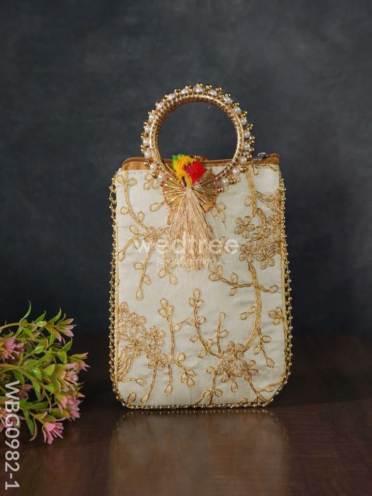 Return Gift Hand Bag With Pearl Handle - 7 Inch Wbg0982-1 Bags