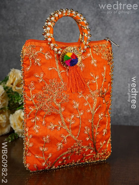 Return Gift Hand Bag With Pearl Handle - 9 Inch Wbg0982-2 Bags