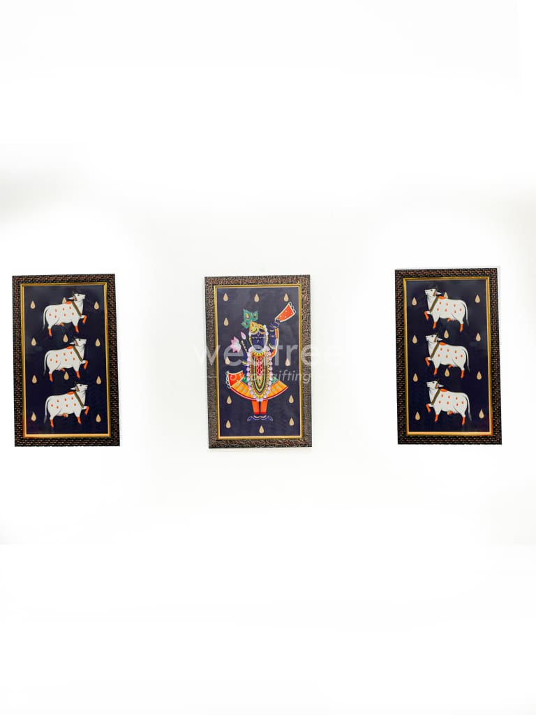 Krishna With Pichwai Cow Frames - 17 X 10 Inch Set Of 2 Wl4558