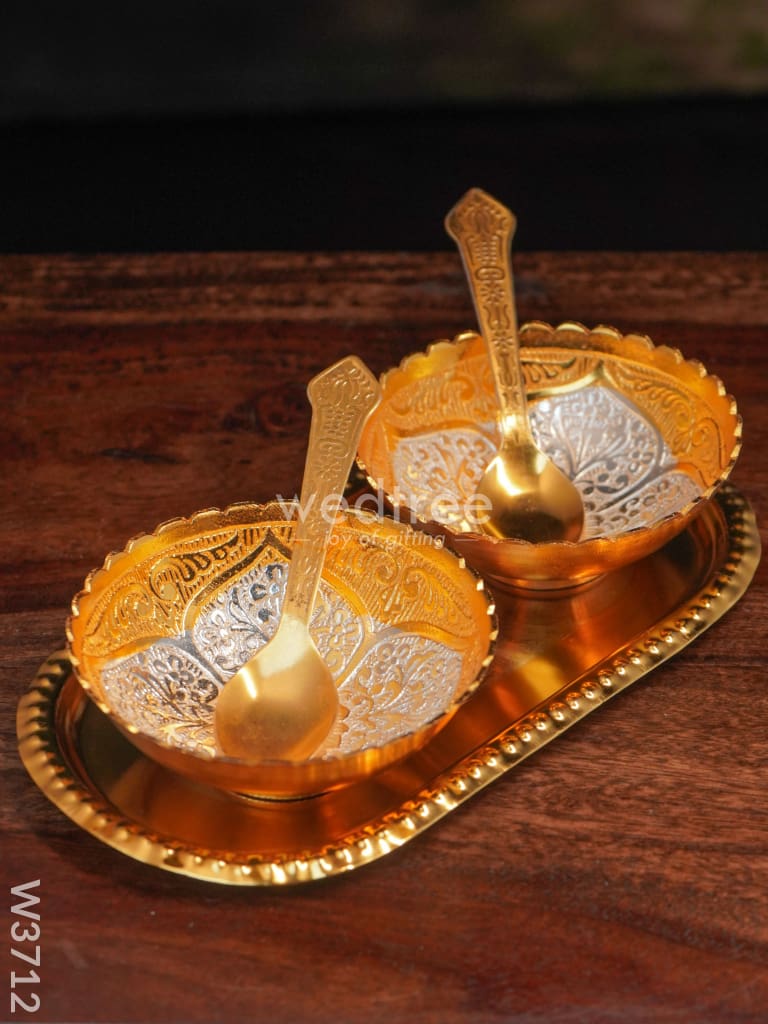 Silver & Gold Plated Bowl Set Of 2 With Plate - W3712 Bowls