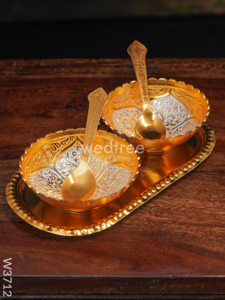 Silver & Gold Plated Bowl Set Of 2 With Plate - W3712 Bowls