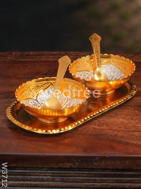 Silver & Gold Plated Bowl Set Of 2 With Plate - W3712 Bowls