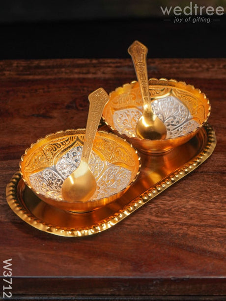 Silver & Gold Plated Bowl Set Of 2 With Plate - W3712 Bowls