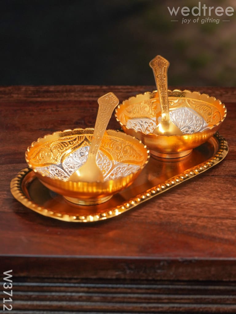 Silver & Gold Plated Bowl Set Of 2 With Plate - W3712 Bowls