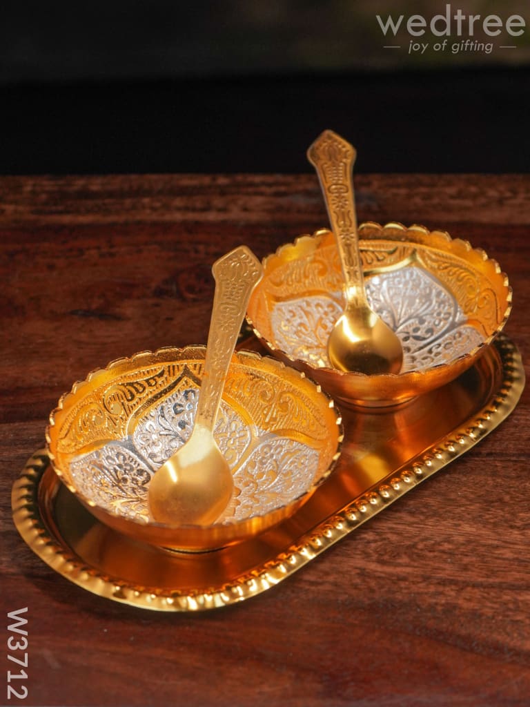 Silver & Gold Plated Bowl Set Of 2 With Plate - W3712 Bowls