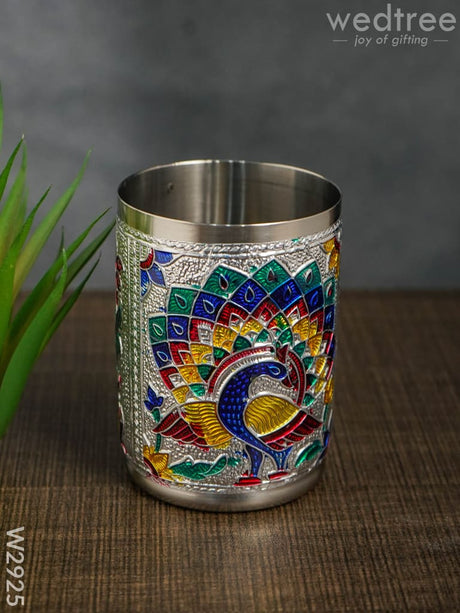 Silver Meenakari Glass - W2925 Utensils