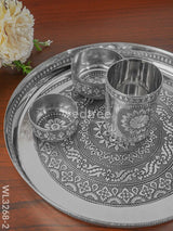 Silver Oxidised Thali Set - 11.5 Inch Wl3268-2 Meenakari Trays & Plates