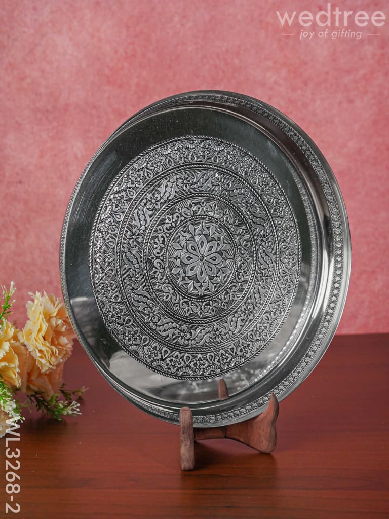 Silver Oxidised Thali Set - 11.5 Inch Wl3268-2 Meenakari Trays & Plates