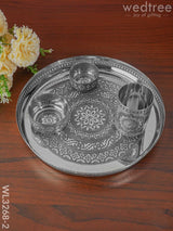 Silver Oxidised Thali Set - 11.5 Inch Wl3268-2 Meenakari Trays & Plates