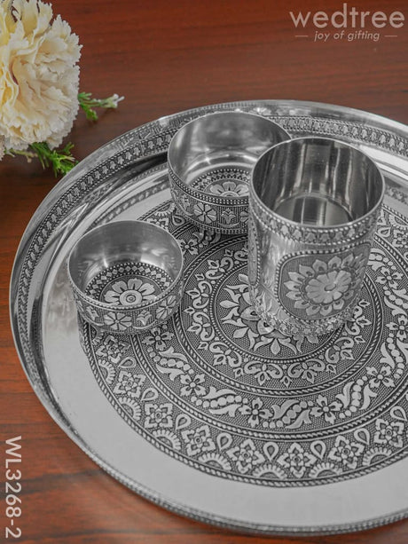 Silver Oxidised Thali Set - 11.5 Inch Wl3268-2 Meenakari Trays & Plates