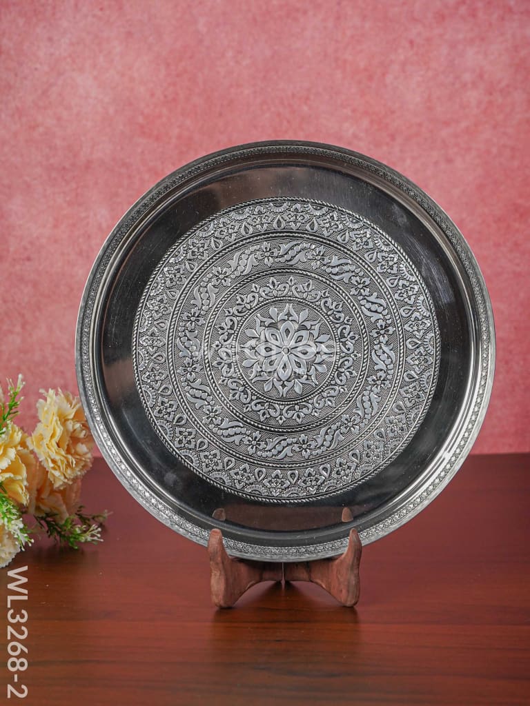 Silver Oxidised Thali Set - 11.5 Inch Wl3268-2 Meenakari Trays & Plates