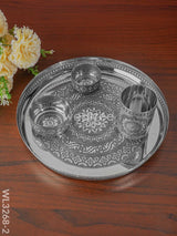 Silver Oxidised Thali Set - 11.5 Inch Wl3268-2 Meenakari Trays & Plates