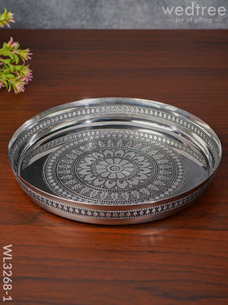 Oxidised Thali Set Of 4 - 9.5 Inch Wl3268-1 Meenakari Trays & Plates