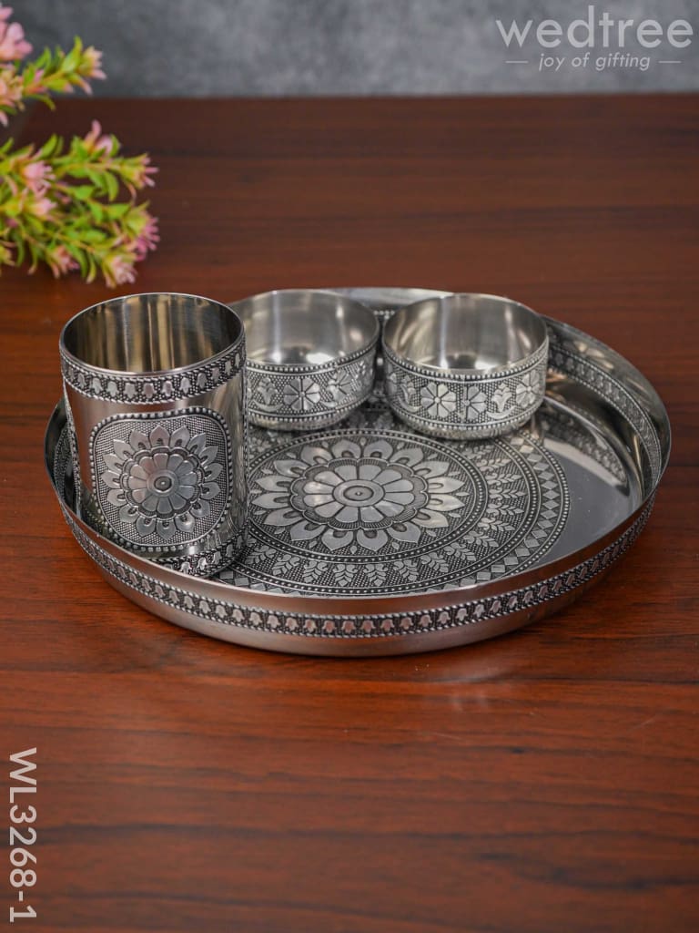 Oxidised Thali Set Of 4 - 9.5 Inch Wl3268-1 Meenakari Trays & Plates